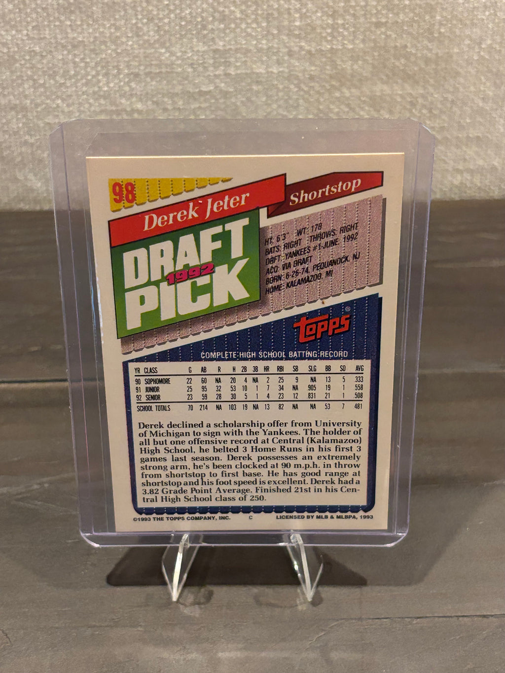 Derek Jeter 1992 Draft Pick – Topps – New York Yankees