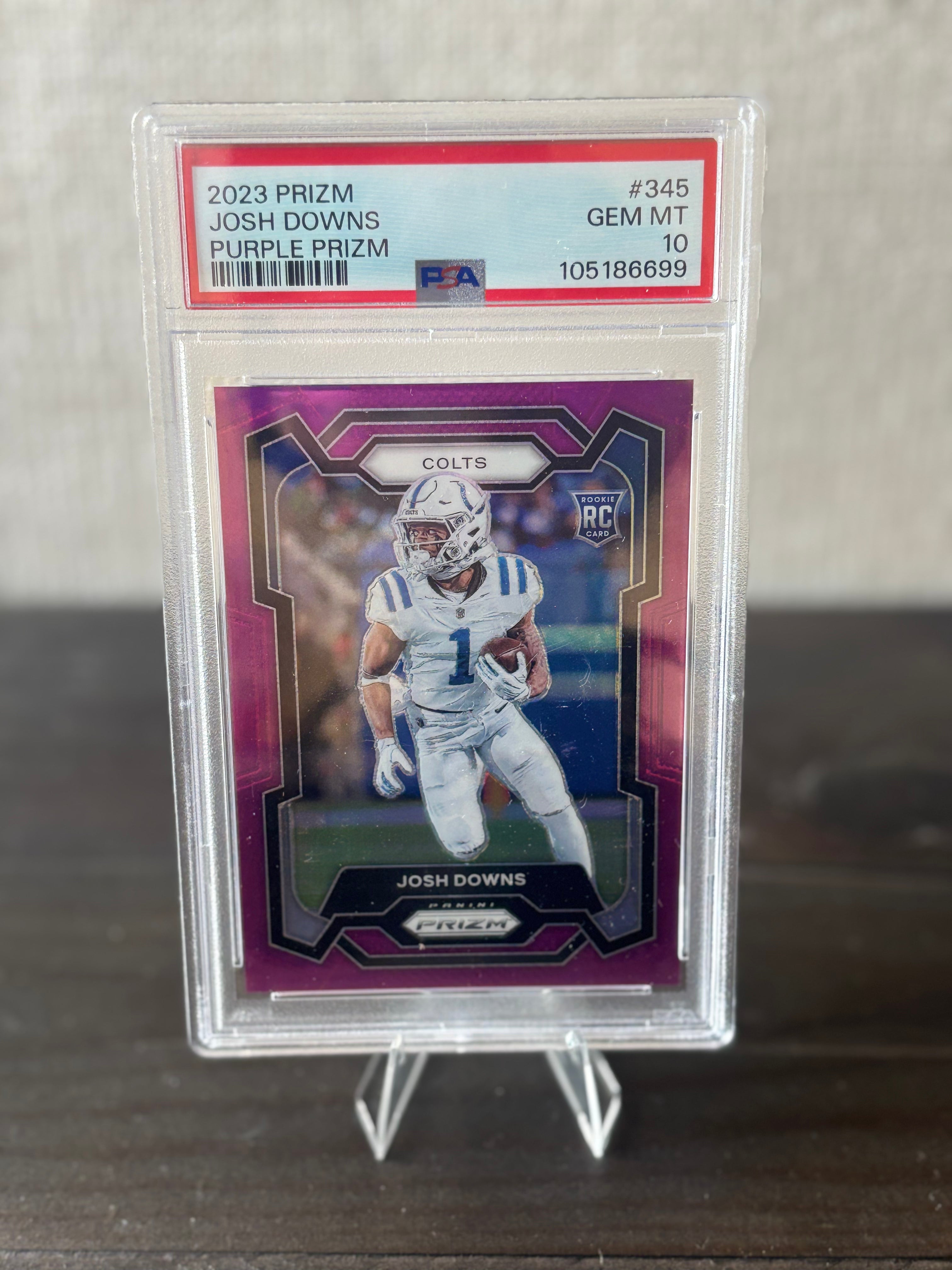 Josh Downs Rookie Card— 2023 Prizm Purple Prizm /125 — PSA 10